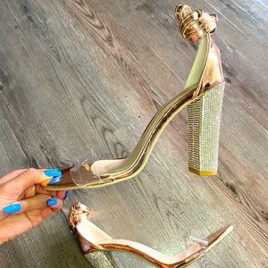 Rose Gold Chunky Rhinestone 4in Heels